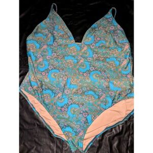 J. Crew Swimsuit Eco Plunge V Neck‎ One Piece Paisley Size 24